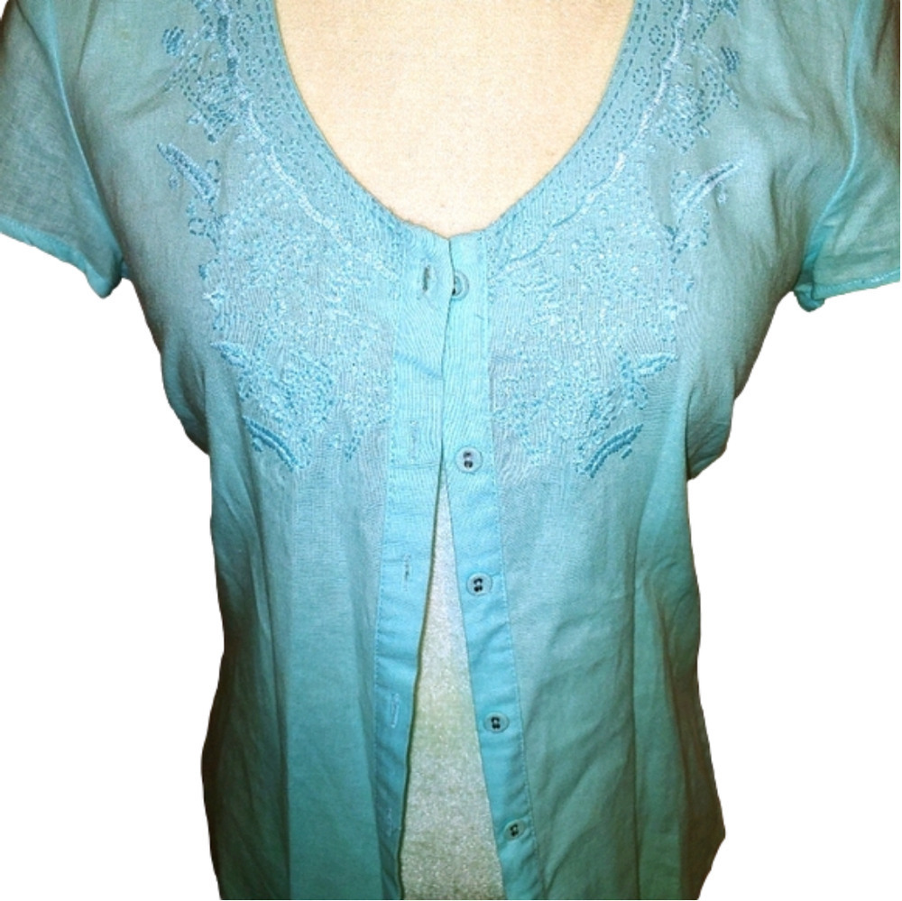 Vintage Carole Little Linen Button Top S